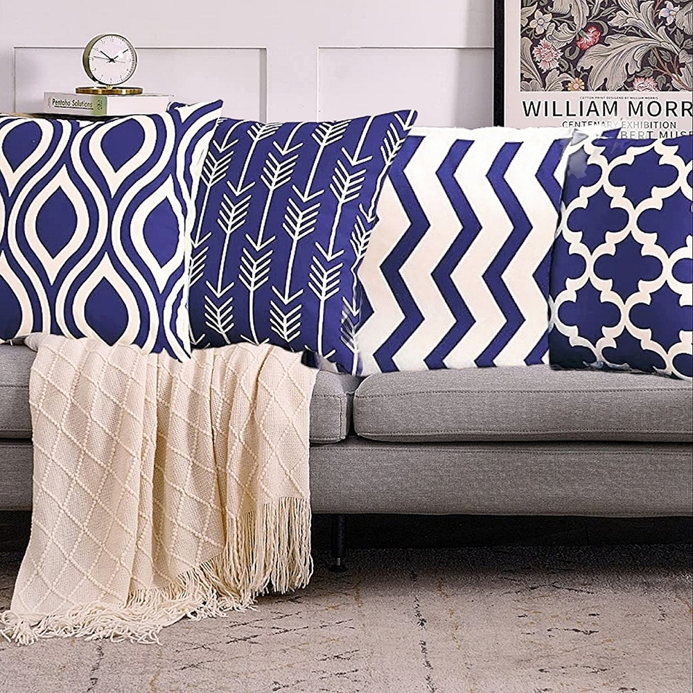 New Canvas Blue and Beige Pattern Pillow Covers pk of 4 ( 17×17")